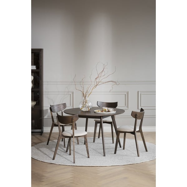 Masă de dining maro închis rotundă cu aspect de lemn de stejar ø 115 cm Yumi – Rowico-image-1