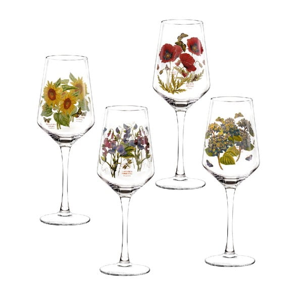 Set 4 pahare de vin cu imprimeu floral Portmeirion, volum 450 ml