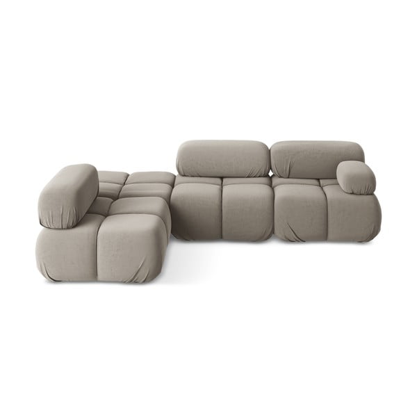 Colțar modular bej cu tapițerie din catifea (cu colț pe partea stângă) Lokua – Makamii