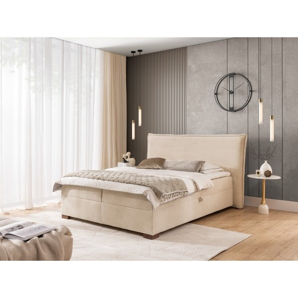 Pat boxspring bej cu spațiu de depozitare 160x200 cm Lysa – Ropez-image-1