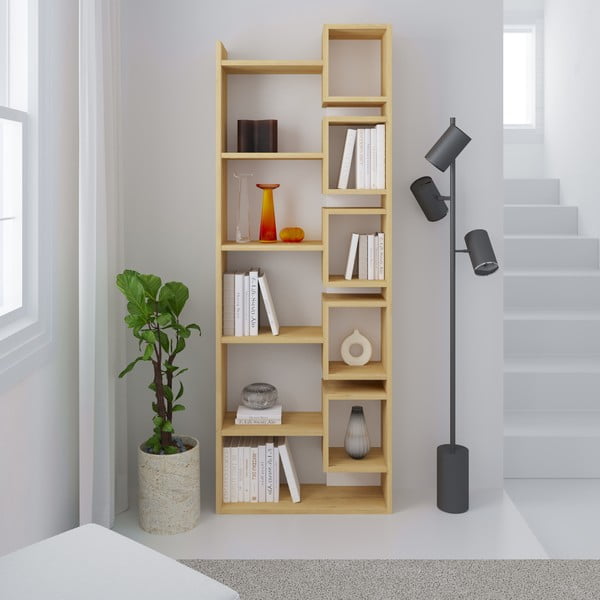 Bibliotecă albă/în culoare naturală cu aspect de lemn de stejar 60x168,5 cm Eladi – Marckeric-image-4