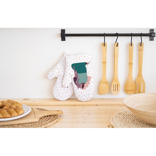 Set de 2 mănuși de bucătărie din bumbac alb Butter Kings In Love With Cats-image-1