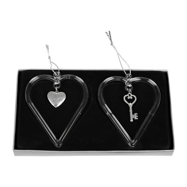 Set 2 decorațiuni din sticlă în formă de inimă cu cheie Ego Dekor	