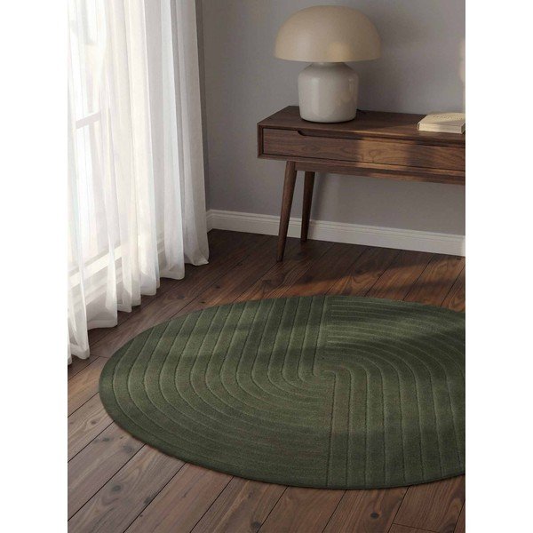 Covor verde închis țesut manual rotund din lână ø 200 cm Arcura – Vikosa-image-1