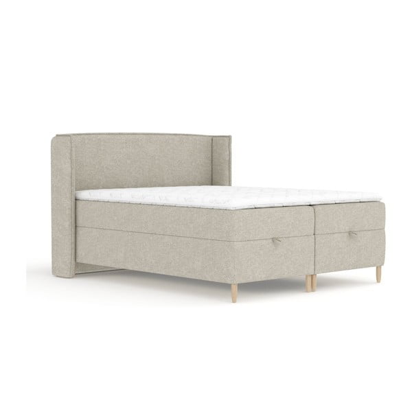 Pat boxspring gri deschis cu spațiu de depozitare 180x200 cm Monpelli – Maison de Rêve