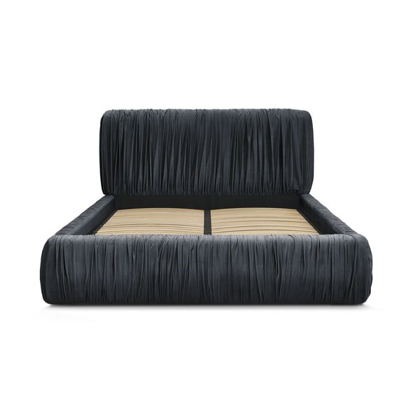 Pat matrimonial albastru deschis tapițat cu spațiu de depozitare cu somieră 180x200 cm Blair – Bobochic Paris-image-4