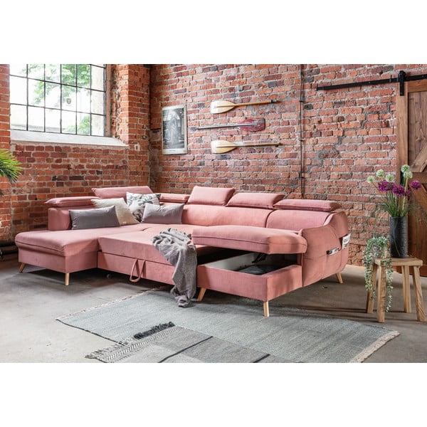 Colțar roz deschis extensibil cu tapițerie din catifea (cu colț pe partea stângă /în formă de "U") Sweet Harmony – Miuform-image-3