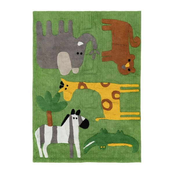 Covor pentru copii verde lavabil din bumbac 120x160 cm Animals – Ixia