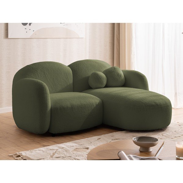 Colțar verde cu tapițerie din țesătură bouclé (cu colț pe partea dreaptă/cu șezlong) Orbit – Ropez-image-4