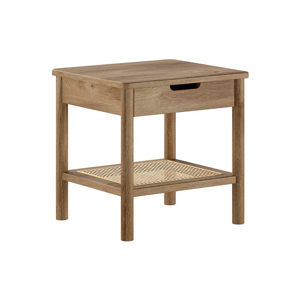 Noptieră în culoare naturală cu rafturi din lemn de stejar Olive – Vipack