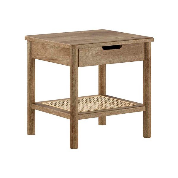 Noptieră în culoare naturală cu rafturi din lemn de stejar Olive – Vipack