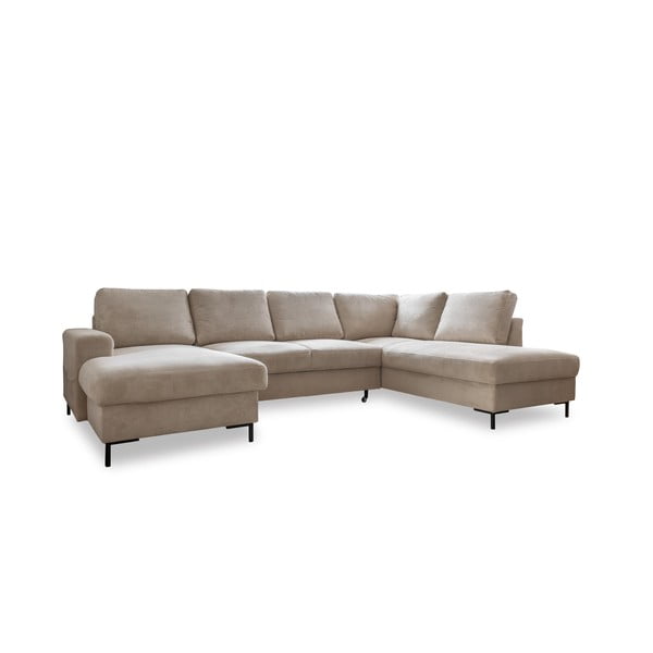 Colțar bej extensibil cu tapițerie din catifea reiată  (cu colț pe partea dreaptă) Lofty Lilly – Miuform
