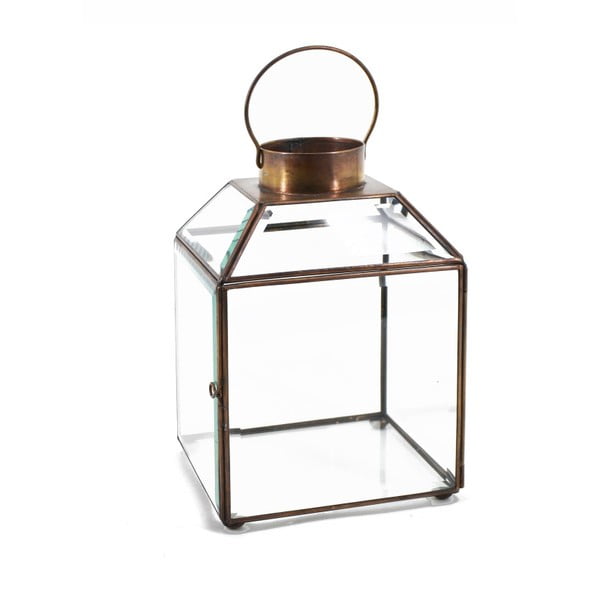 Felinar din sticlă cu ramă metalică Moycor Bisel, înălțime 20 cm