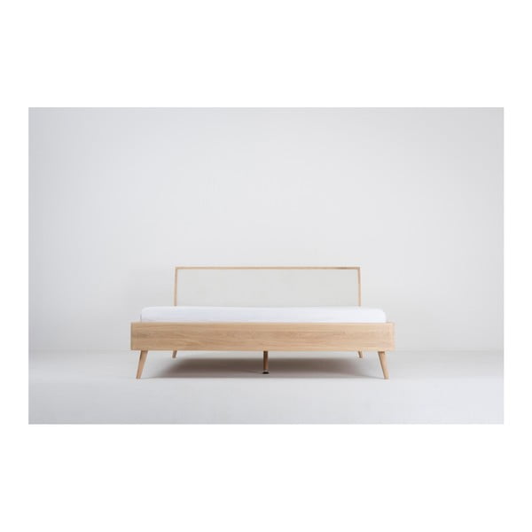 Pat matrimonial alb/în culoare naturală din lemn masiv de stejar 160x200 cm Ena – Gazzda-image-3