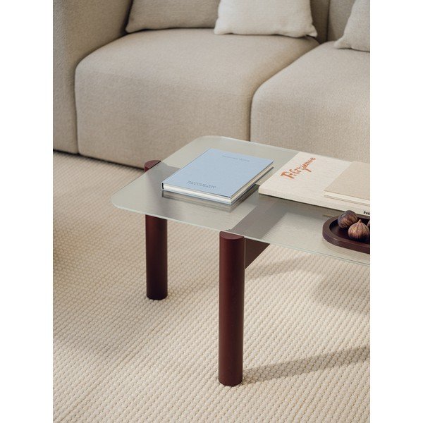 Măsuță de cafea burgundy cu blat din sticlă 55x105 cm Kob – noo.ma-image-2