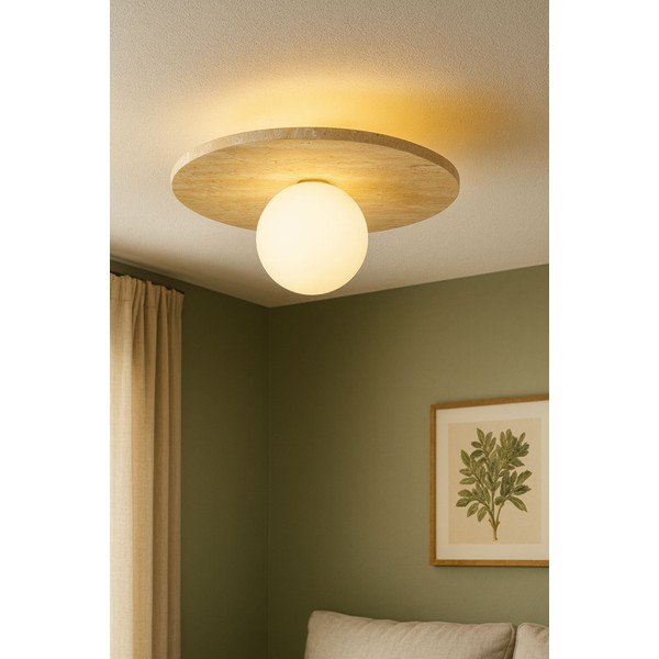 Plafonieră bej din piatră cu abajur din sticlă ø 12 cm Hilde – Opviq lights-image-2