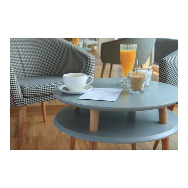 Masă de cafea cu picioare din lemn Ragaba UFO, Ø 70 cm, gri deschis-image-2