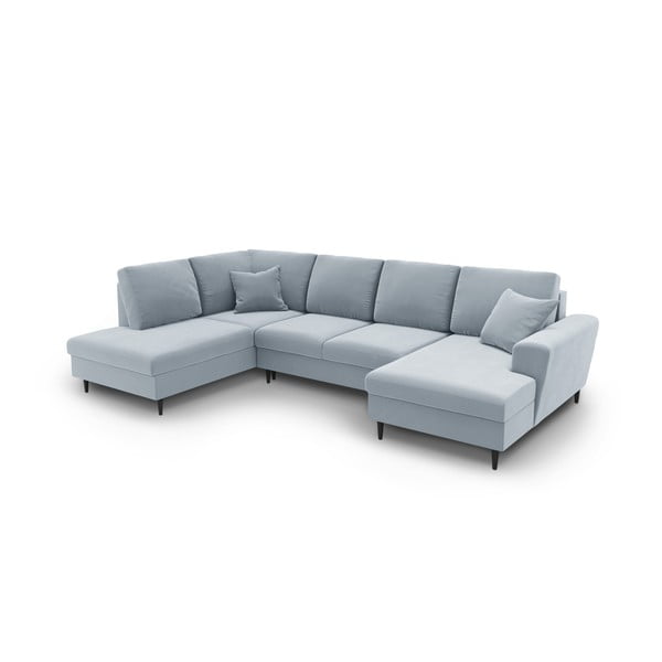 Colțar albastru deschis extensibil, cu spațiu de depozitare cu tapițerie din catifea (cu colț pe partea stângă-în formă de "U") Kyoto – Cosmopolitan Design-image-1