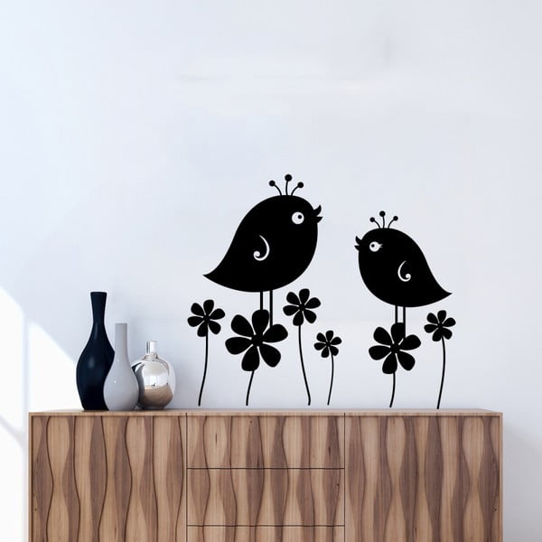 Autocolant Ambiance Black Birds And Flowers