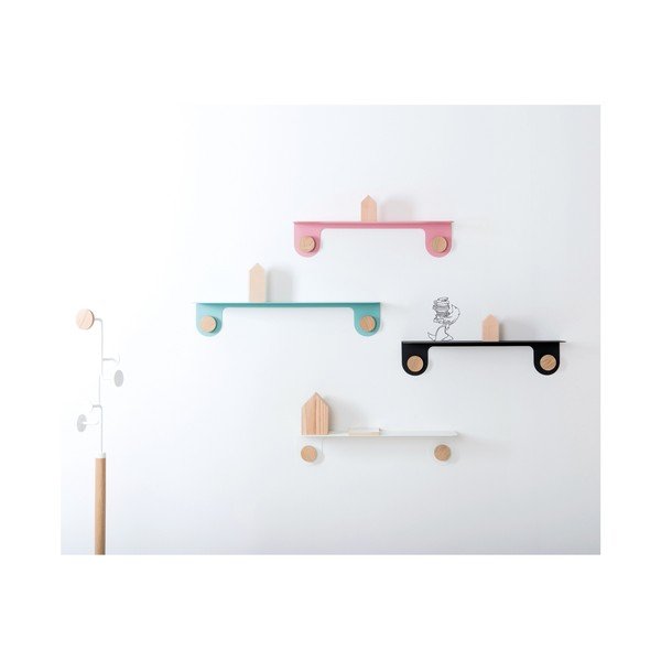 Raft de perete din oțel și detalii din lemn de stejar, cu 2 cârlige Gazzda Hook, lungime 50 cm, alb-image-2