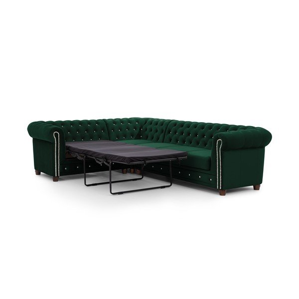 Colțar verde extensibil cu tapițerie din catifea (cu colț pe partea stângă/în formă de ”L”) York Blik – Ropez-image-2