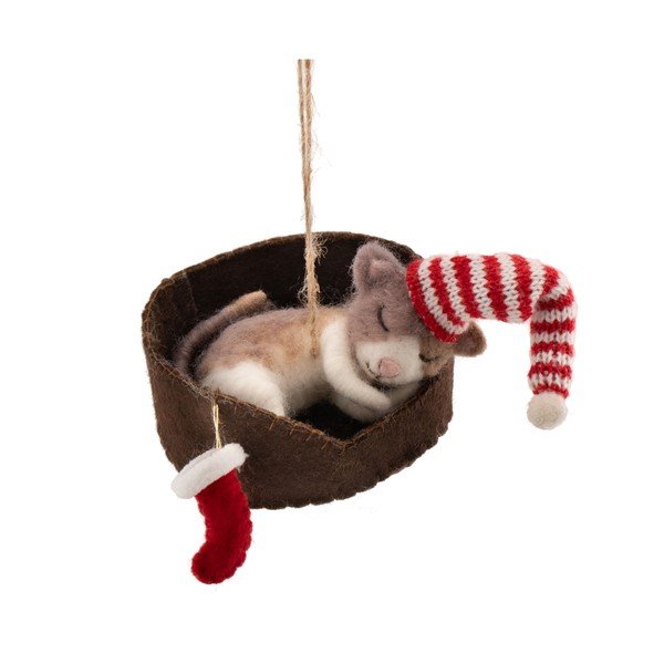 Ornament de Crăciun din material textil 12,5 cm Cat in Basket – Sass & Belle