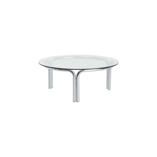 Măsuță de cafea argintiu-lucios rotundă cu blat din sticlă ø 100 cm Smycka – Ellos Home-image-2