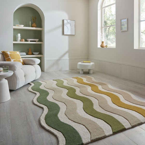 Covor verde/în culoare naturală țesut manual din lână 160x230 cm Cascade Wool – Flair Rugs-image-1