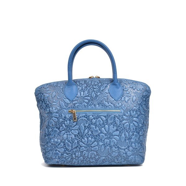 Geantă din piele cu model în relief Anna Luchini, albastru deschis-image-1