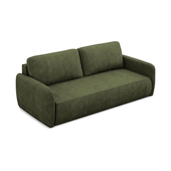 Canapea verde extensibilă/cu spațiu de depozitare cu tapițerie din chenille 218 cm Lilo – Makamii-image-2