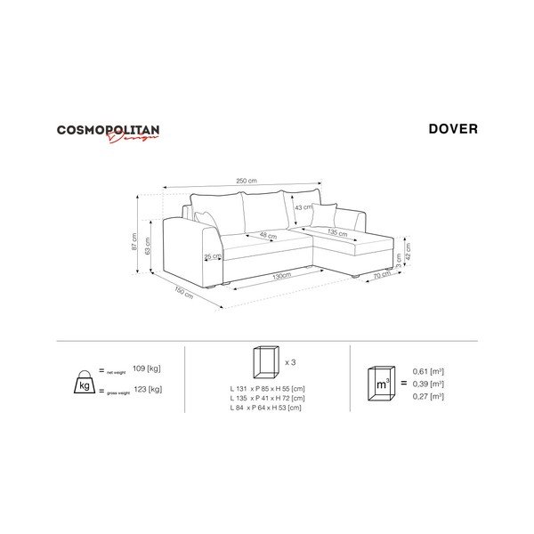 Canapea/colțar extensibil Cosmopolitan design Dover, gri antracit-image-3
