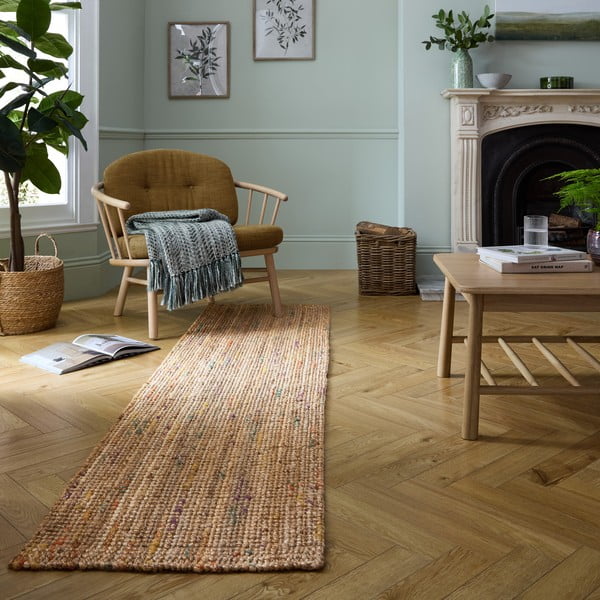 Covor tip traversă în culoare naturală țesut manual din iută 60x300 cm Jute Boucle Multi – Flair Rugs-image-1
