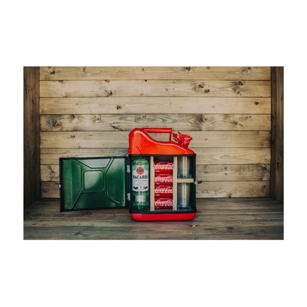 Set mini bar în formă de canistră cu 2 pahare Designed By Man, roșu