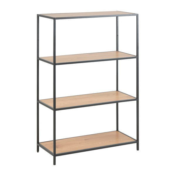 Bibliotecă neagră/în culoare naturală cu aspect de lemn de stejar 77x114 cm Seaford – Actona-image-2