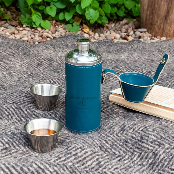 Set sticlă și pahare de tărie albastru închis 3 buc. din oțel inoxidabil 220 ml Spirit of Adventure – Rex London-image-1