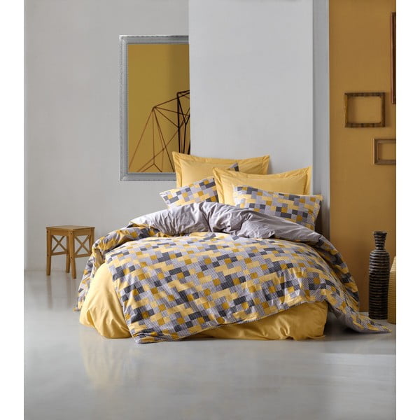 Lenjerie de pat galbenă din bumbac extinsă  cu cearșaf și cuvertură 240x260 cm Elon – Mijolnir