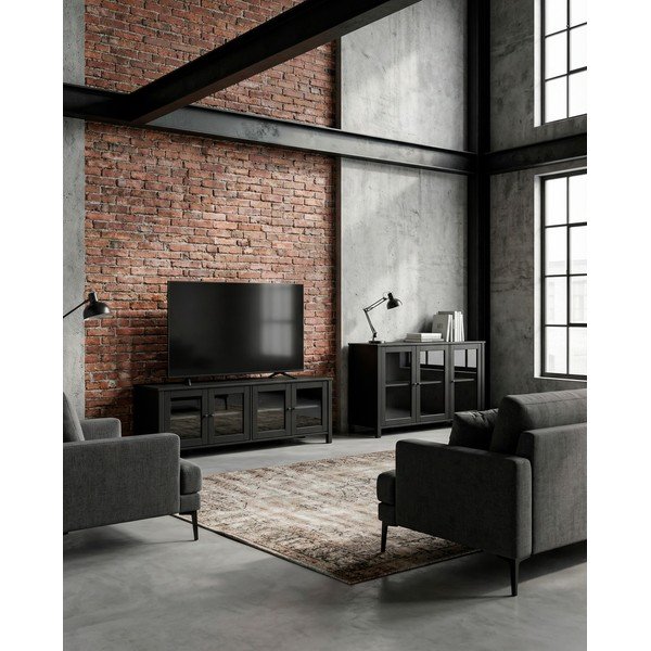 Vitrină neagră din lemn de pin 142x80x40 cm Alessandra – Marckeric-image-4