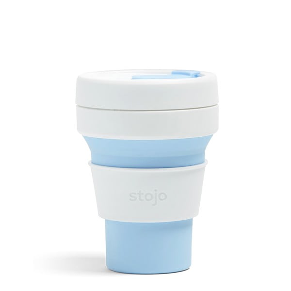 Cană de călătorie pliabilă Stojo Pocket Cup Sky, 355 ml, alb-albastru