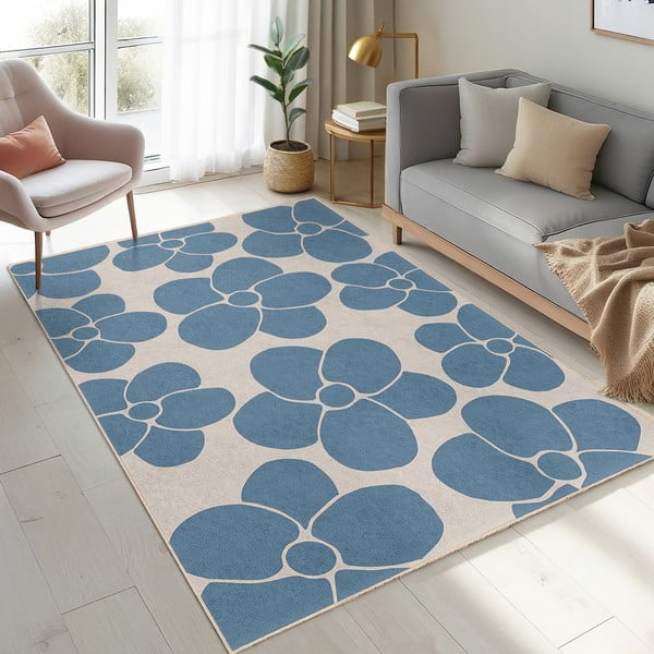 Covor tip traversă albastru lavabil 80x200 cm Blue Meadow – Mila Home-image-4