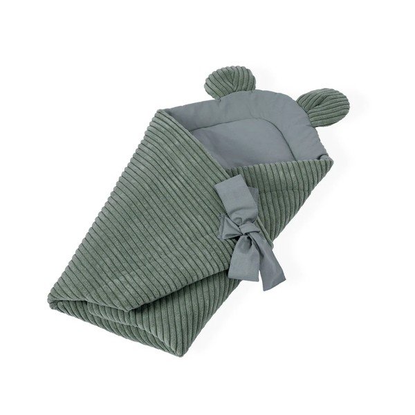 Păturică de înfășat verde din catifea reiată 35x65 cm – Meowbaby-image-1
