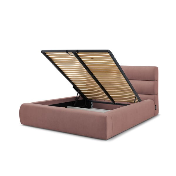 Pat matrimonial roz deschis tapițat cu spațiu de depozitare și somieră 180x200 cm Jagna – Bobochic Paris-image-4