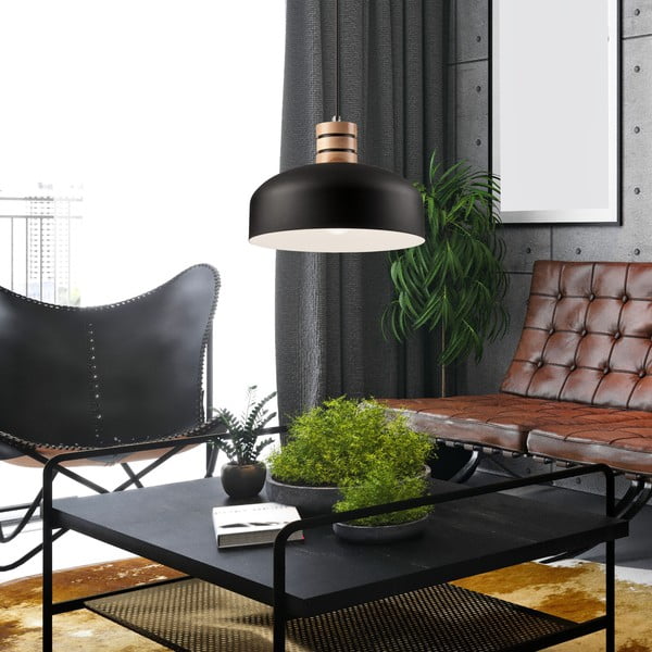 Lustră neagră cu abajur din metal ø 30 cm Cosmo – LAMKUR-image-3