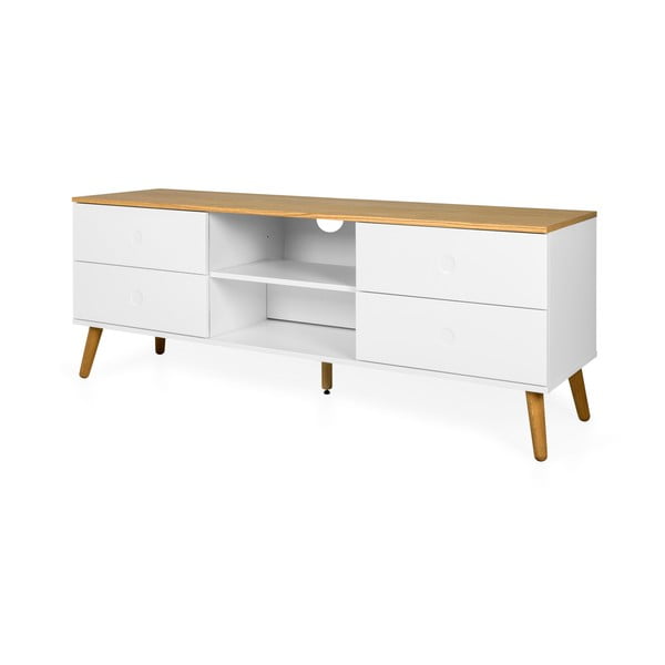 Masă TV cu detalii în decor de stejar Tenzo Dot, lățime 162 cm, alb-image-3