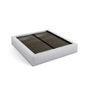 Pat matrimonial gri deschis tapițat cu spațiu de depozitare cu somieră 140x200 cm Simon – Micadoni 