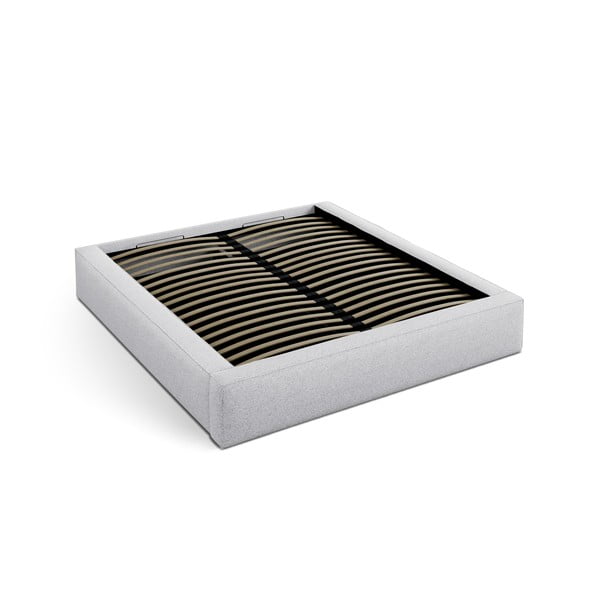 Pat matrimonial gri deschis tapițat cu spațiu de depozitare cu somieră 140x200 cm Simon Darren – Micadoni -image-2