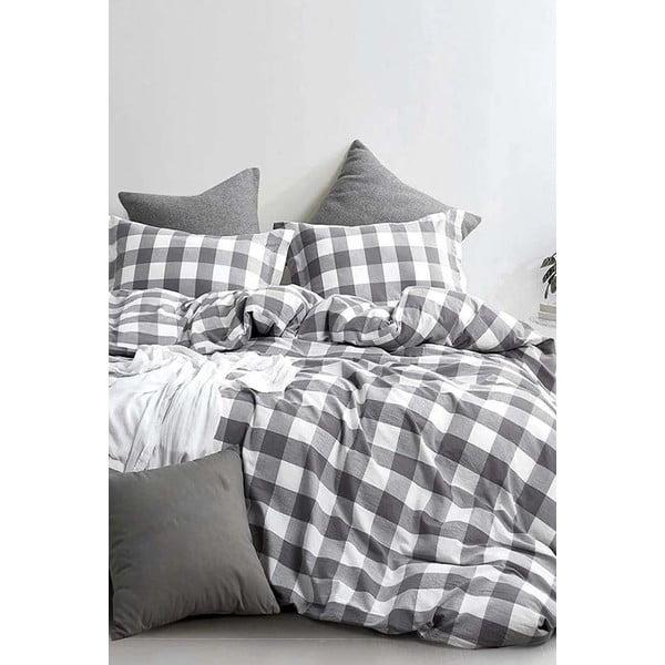 Lenjerie de pat alb-gri din bumbac pentru pat dublu-extins și cearceaf 200x220 cm – Mila Home