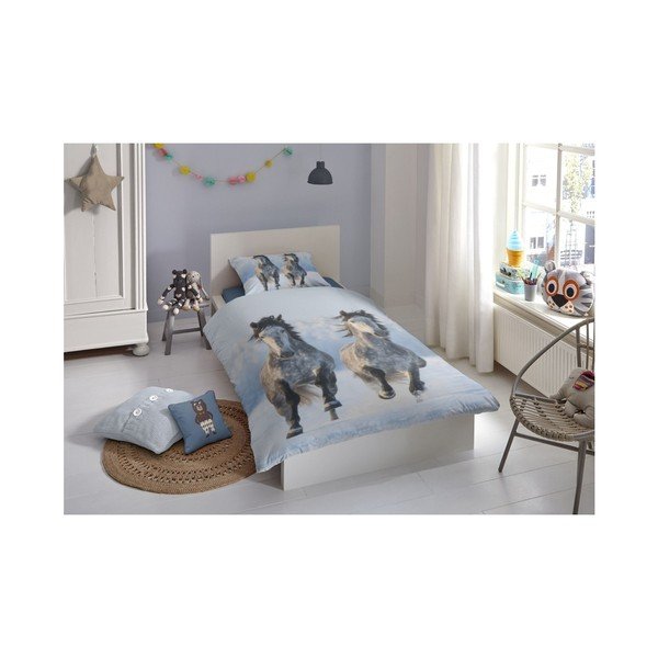 Lenjerie de pat din flanel pentru copii Good Morning Snow Horses, 140 x 200 cm-image-1