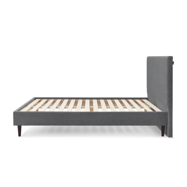 Pat matrimonial 180x200 cm gri antracit tapițat cu somieră Anja – Bobochic Paris-image-2