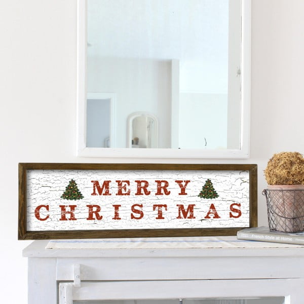 Tablou în ramă de lemn de pin Very Merry Christmas, 25 x 50 cm