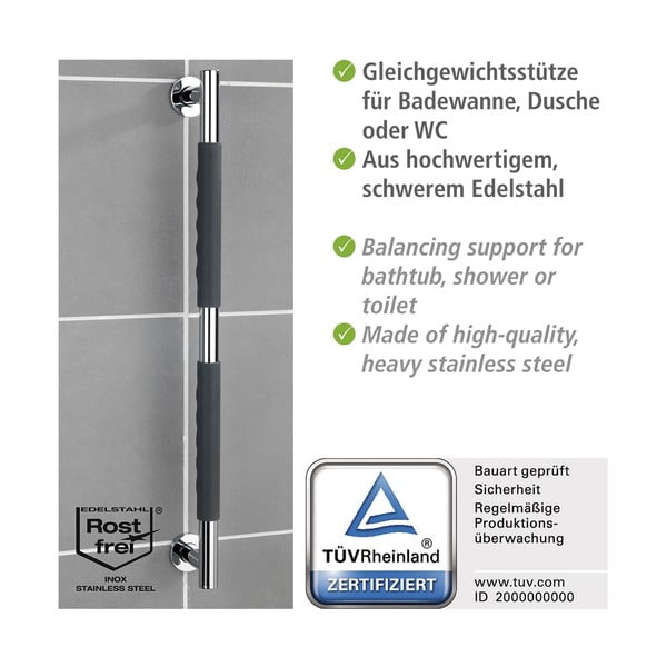 Mâner de siguranță pentru baie de montat pe perete din oțel inoxidabil Secura – Wenko-image-4